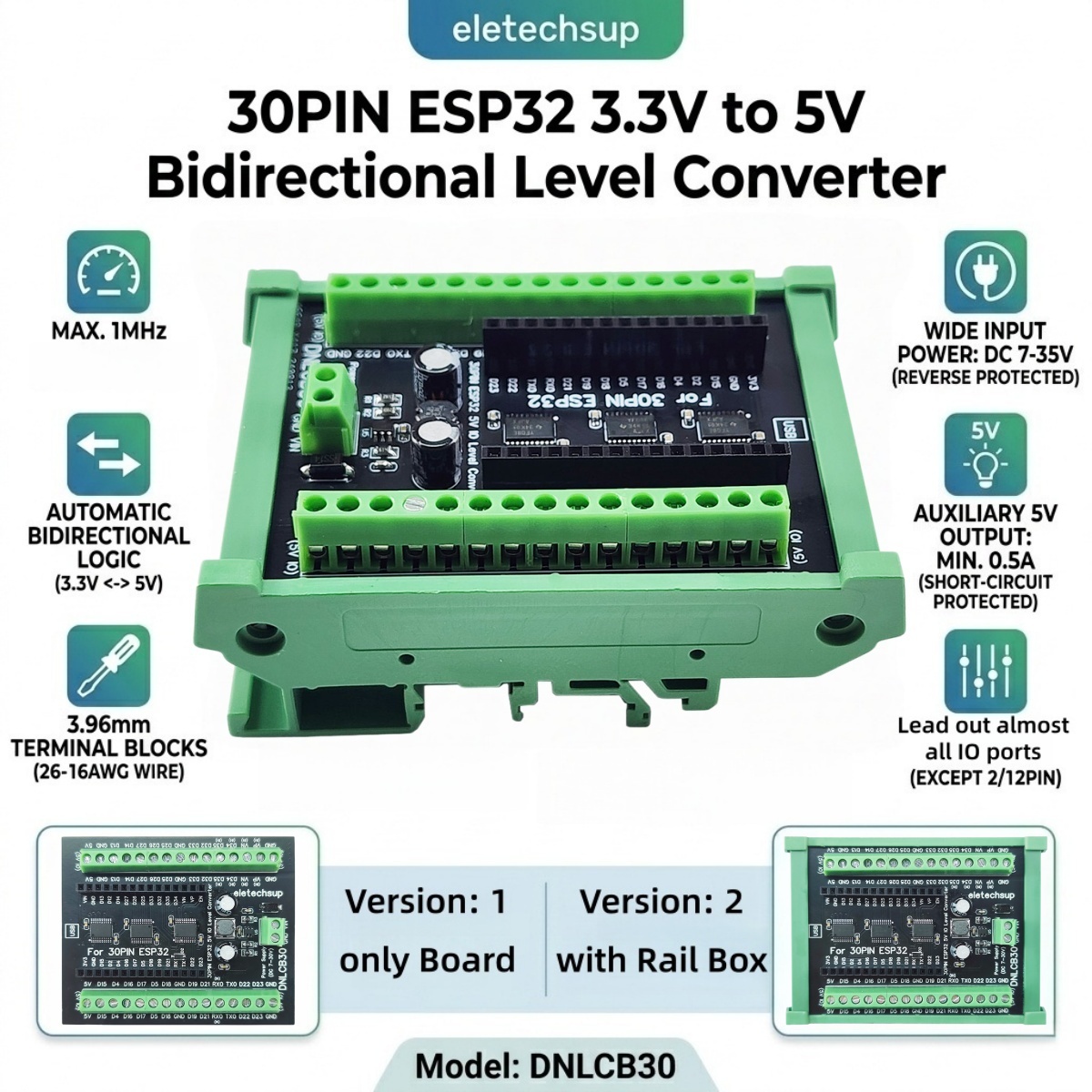ESP32 30P DIN Rail Adapter, 3. – Level Shifter 3.3V recenzja i cena